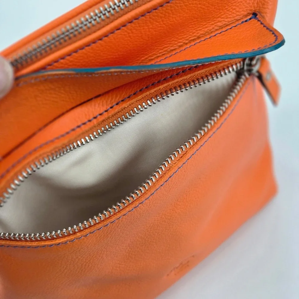Gioia Chiara Firenze Orange Leather Zip Crossbody Bag Clutch NWT No Strap Italy